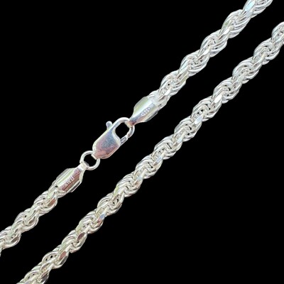 Men's Rope Chain Real Solid 925 Sterling Silver Necklace 6mm 18