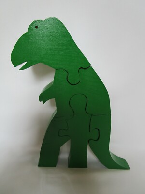Wooden Jigsaw Puzzle for Toddlers Kids, Green Toy Dinosaur Tyrannosaurus 