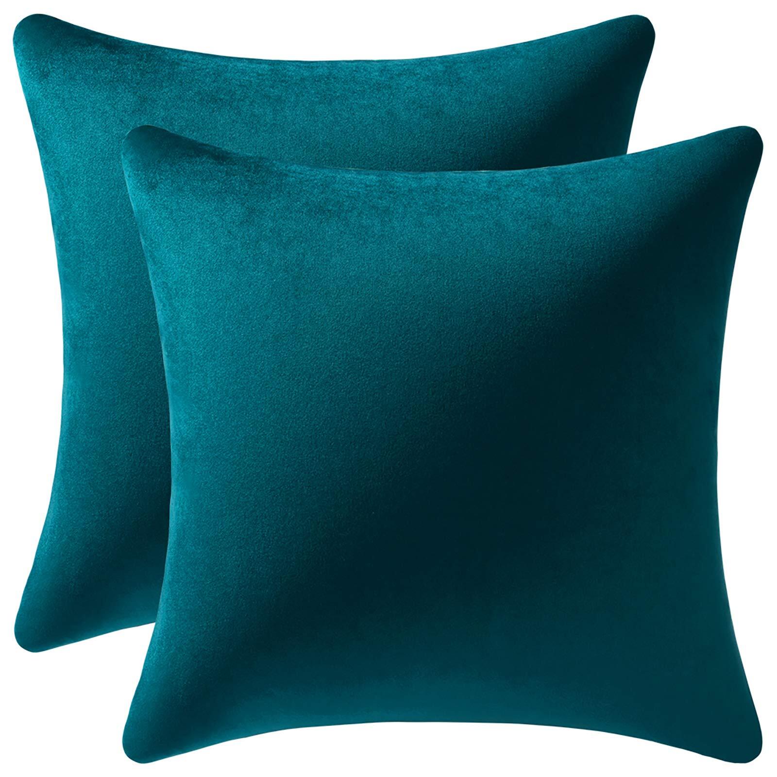 Throw Pillow Cases 18x18 Teal 2 Pack Cozy Soft Velvet Square Decorative Pillo...-image