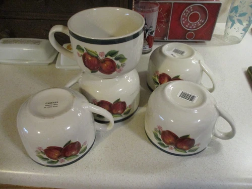 Lot of 5 China Pearl "Casuals / Apples" 3 1/2 X 5 Inch Jumbo Mug / Soup Mug