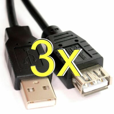 [3er-Pack] 1,8 m USB 2.0 VERLÄNGERUNGSKABEL Kabel A Stecker auf eine Buchse ~ 2 m 6 Fuß 