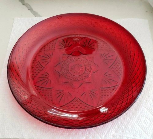 Set of 4 Vintage ARCOROC France Cristal d’Arques Durand Ruby Red Dinner Plates
