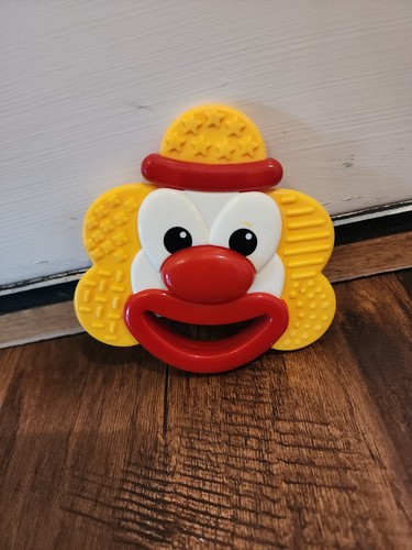 Giocattolo dentizione sonaglio viso pagliaccio vintage giallo rosso bambino neonato raro - Foto 1 di 2