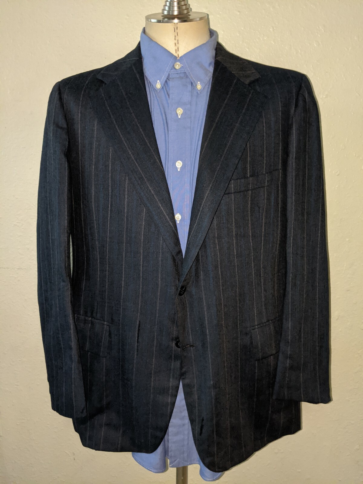 FILA Giacca blazer cappotto 44R vintage anni 60 70 canottaggio righe twill tweed lana blu