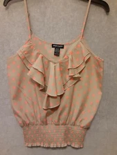 About A Girl Los Angeles Juniors Tank Top W/ Spaghetti Straps Size M Polka Dots 