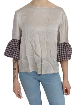 PETER A & CHRONICLES Top Gray Boat Neck Long Sleeve Blouse IT46/US12/XL RRP $200