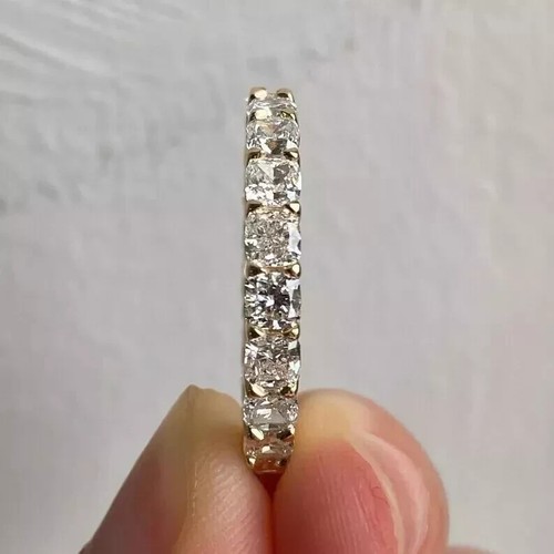 3mm Cushion Cut Moissanite Full Eternit Wedding Band Ring 14k Yellow Gold Plated - Picture 6 of 11