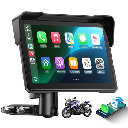 7" IPS Touch Screen Portable Motorcycle Navigator Wireless CarPlay Waterproof