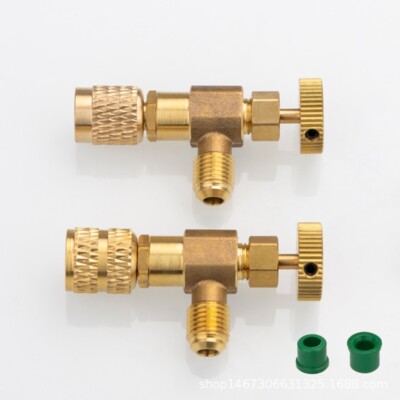 2-Piece R410A Refrigerant Safety Valve Set - 1/4” Male To 5/16” Female AC Charging Adapter
