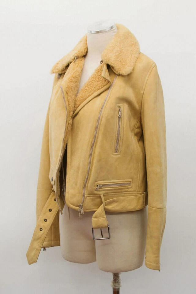 Jaqueta de Moto Feminina Brunello Cucinelli Couro Camurça Pele de Carneiro 42 A181 Nova com etiquetas $8495 - Imagem 3 de 4