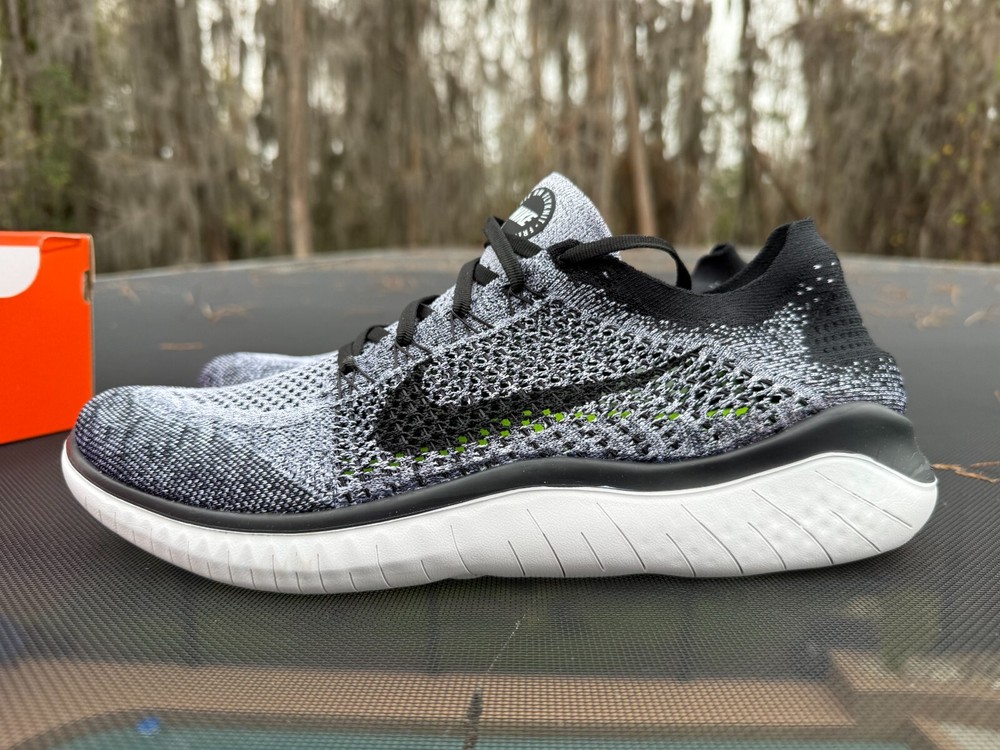 New Nike Free RN Flyknit 2018 White Grey Black Oreo Size 13 942838-101