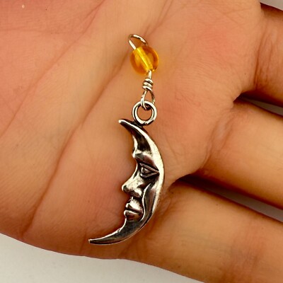 Vintage 925 Sterling Silber Halbmond Mond Perlen Glas Charm Anhänger (1,4g)