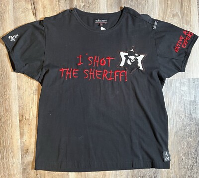 Bob Marley I Shot The Sheriff Graphic Embroidered Artist Shirt Black Mens Med