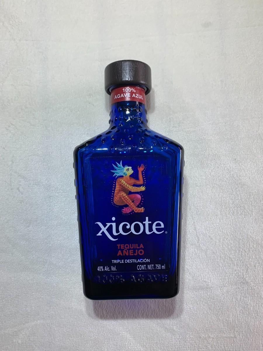 Xicote Tequila Añejo Bottle Empty Cobalt Blue Orange Rare Collect