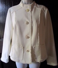 Chico's Ivory Gold Button Fray Embellished Blazer Sz 1