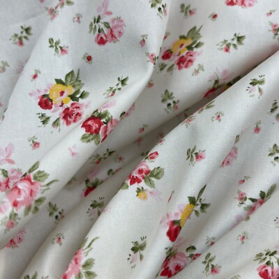 Vintage Rosen Blüten Blumen 100 % Baumwolle Rose & Hubble Stoff Kleid 45'' CREME