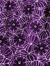 1 Yard Halloween Black Spiders & Webs On Purple Cotton Fabric Oakhurst Signature