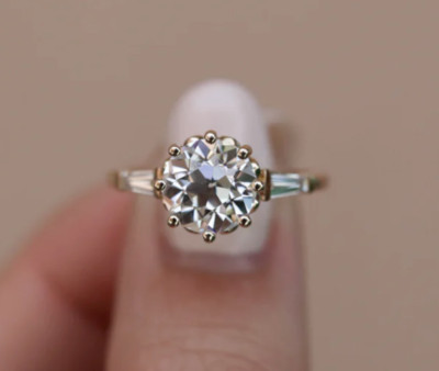 1.5Ct OEC Round Cut White 3 Stone Moissanite Bridal Promise Ring 10k Yellow Gold