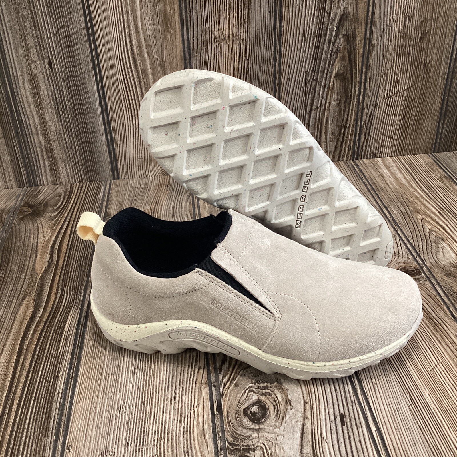 Nuove scarpe Merrell Jungle Moc bianche scamosciate slip on outdoor ragazzi giovani taglia 4 5