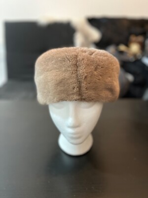 Handmade Pastel Mink Fur Pillbox Hat Size L Silk Lining