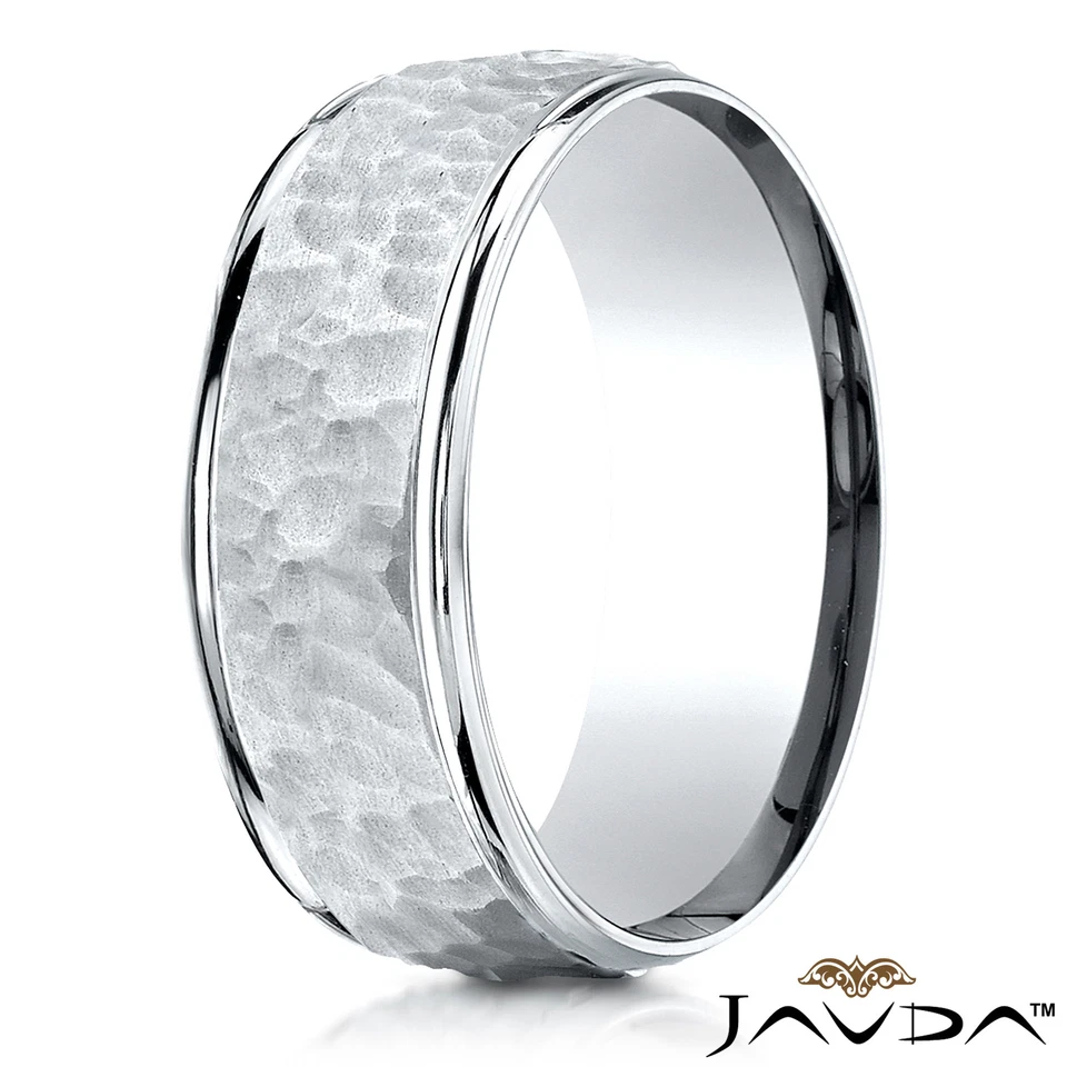 Hammered Finished Men's Women's Ring 14k White-Yellow-Rose Gold 8mm Wedding Band - Image 2 of 4