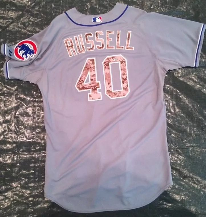 RARE Camo Chicago Cubs GAME USED JERSEY James Russell Size 48 Baseball Iowa  MLB