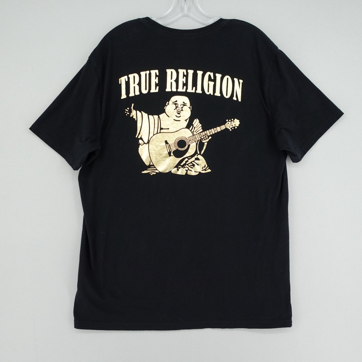 True Religion Gold Big Buddha T Shirt Mens XL Black Crewneck Short