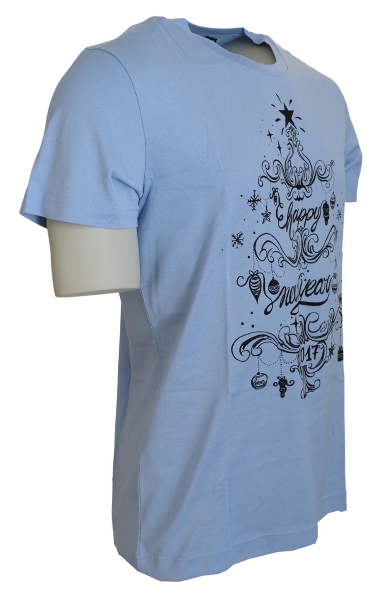 DOLCE & GABBANA T-shirt Light Blue Happy New Year 2017 Cotton IT50