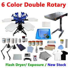  6 Color Screen Printing Kit Rotary Press Machine with Flash Dryer Exposure Unit