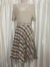 Pleated Skirt Wool Plaid Print Taupe Green Tan Rust BT Juniors Size 11