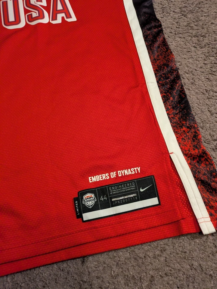 Camiseta deportiva de baloncesto roja rara Nike Limited Team USA Embers of Dynasty FV5519-614 Foto 3 de 4