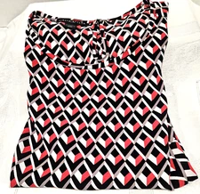 Simply Styled Women's Petite M Blouse Multicolor Geometric Print Short Sleeves