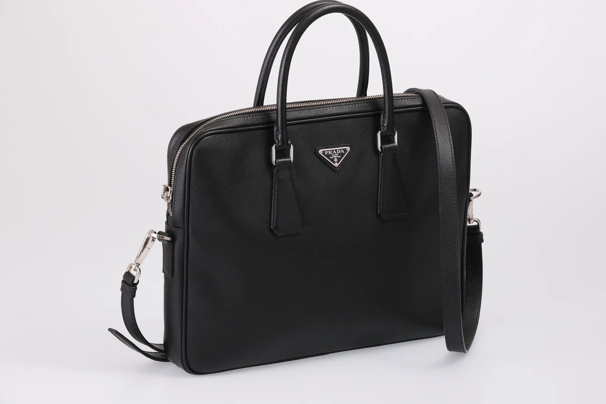 6821/PRADA 2VE368 Triangle logo 2Way Briefcase SAFFIANO TRAVEL LEATHER BK