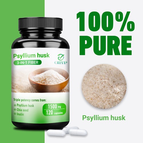 Psyllium Husk 1500mg - Colon Cleansing, Relieve Gas, 3-in-1 - Inulin, Chia Seed - Picture 4 of 13