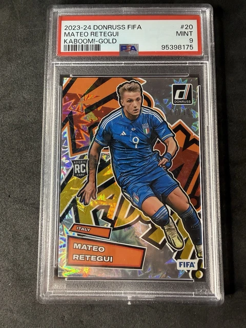 2023-24 Panini Donruss FIFA Mateo Retegui Gold Kaboom #/10 PSA 9 Rookie Italy