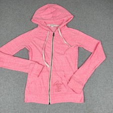 Aeropostale 1987 Hoodie Womens Small Pink Fitted Stretchy Long Sleeve Full Zip