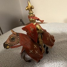 Medieval Knight Horse Figurine with Red Armor Plastic Collectible