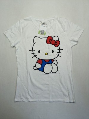 Hello Kitty Damen T-Shirt Größe L Weiß Kurzarm Sanrio Graphic Tee Oberteil