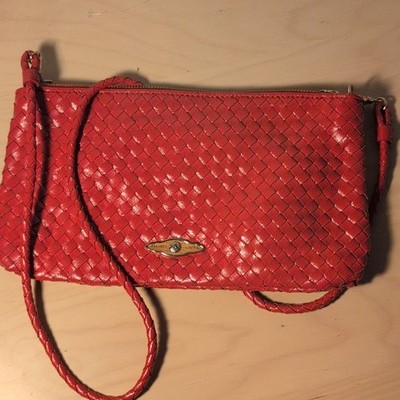 Elliott Lucca Red Small Purse Zip Closure Lined Inner Pockets Braided