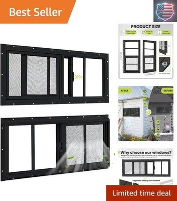 2 Pack Shed Windows, 0''x8'' Sliding Windows, Transom Window with Tempered Glas...