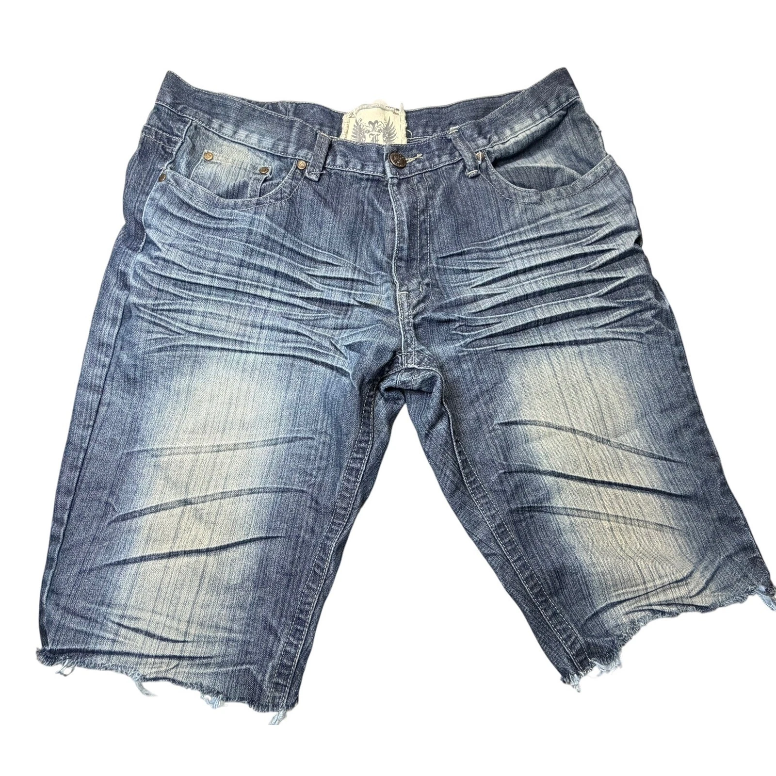 F.U.S.A.I. Denim Mens 38 Embroidered Zipper Distressed Raw Hem Y2K Streetwear