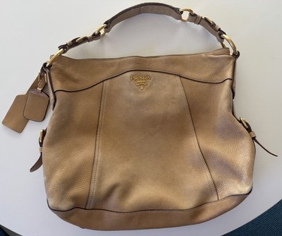 Authentic PRADA Tan DEERSKIN Leather  Medium Hobo Shoulder Bag *READ*