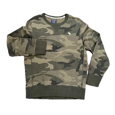 Abercrombie Fitch Sweatshirt Small L/S Crew Neck Logo Green Camo Oversized Y2K