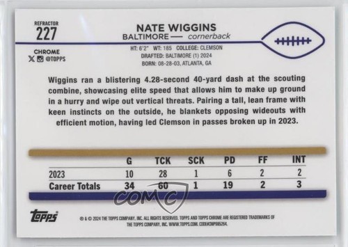 2024 Topps Chrome Rookies Refractor Nate Wiggins #227 Rookie RC 1lz2 - Bild 2 von 3