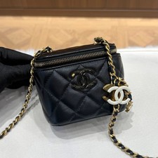 Chanel Vanity Case Box Bag Black Lambskin Quilted Enamel CC Chain [Duties Paid]