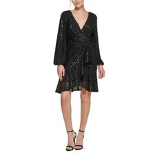 Eliza J Women's Cocktail Dress Size 6 Black Sequined Long Sleeve Fit and Flare