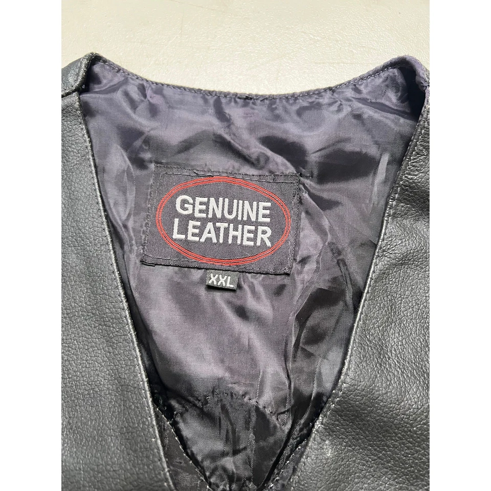 VTG Leather Biker Vest Snap Front Adjustable Laces Black Sleeveless Sz 2XL  - Bild 3 von 4