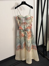 Zimmermann Floral Maxi Dress Linen Strapless Tie Waist - NEW