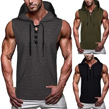 Men‘s Gym Workout Sleeveless Vest Hoodies Sports Muscle Hooded T-Shirt Tank Top▪