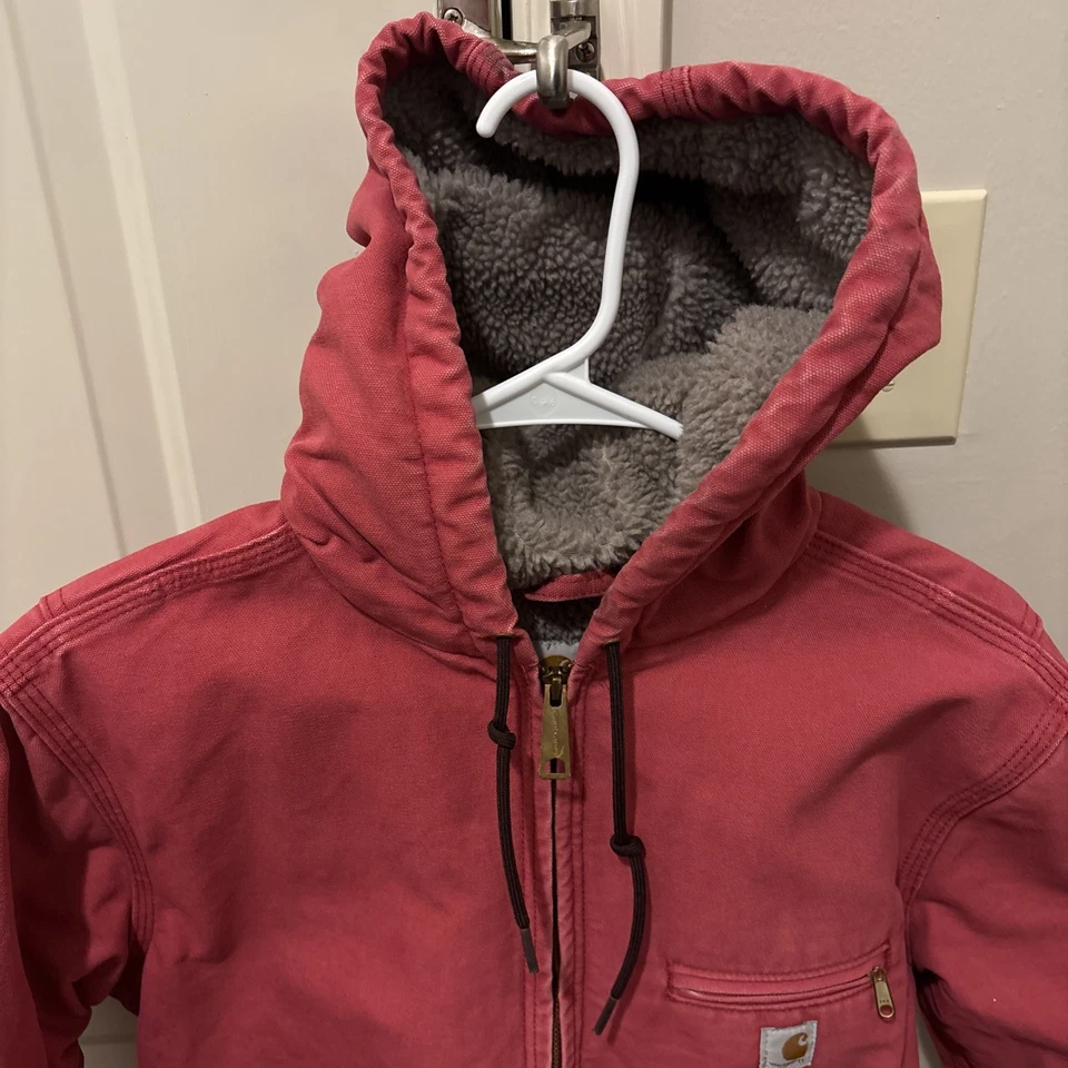 Carhartt 女式 L 码夏尔巴内衬 Sierra 夹克 WJ141-624 玫瑰粉红色工作服 — 第 3/4 张图片